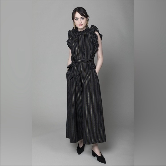 Ulla Johnson Jumpsuit Simka Wide Leg in Midnight Stripe Gold Metallic - Picture 3 of 13